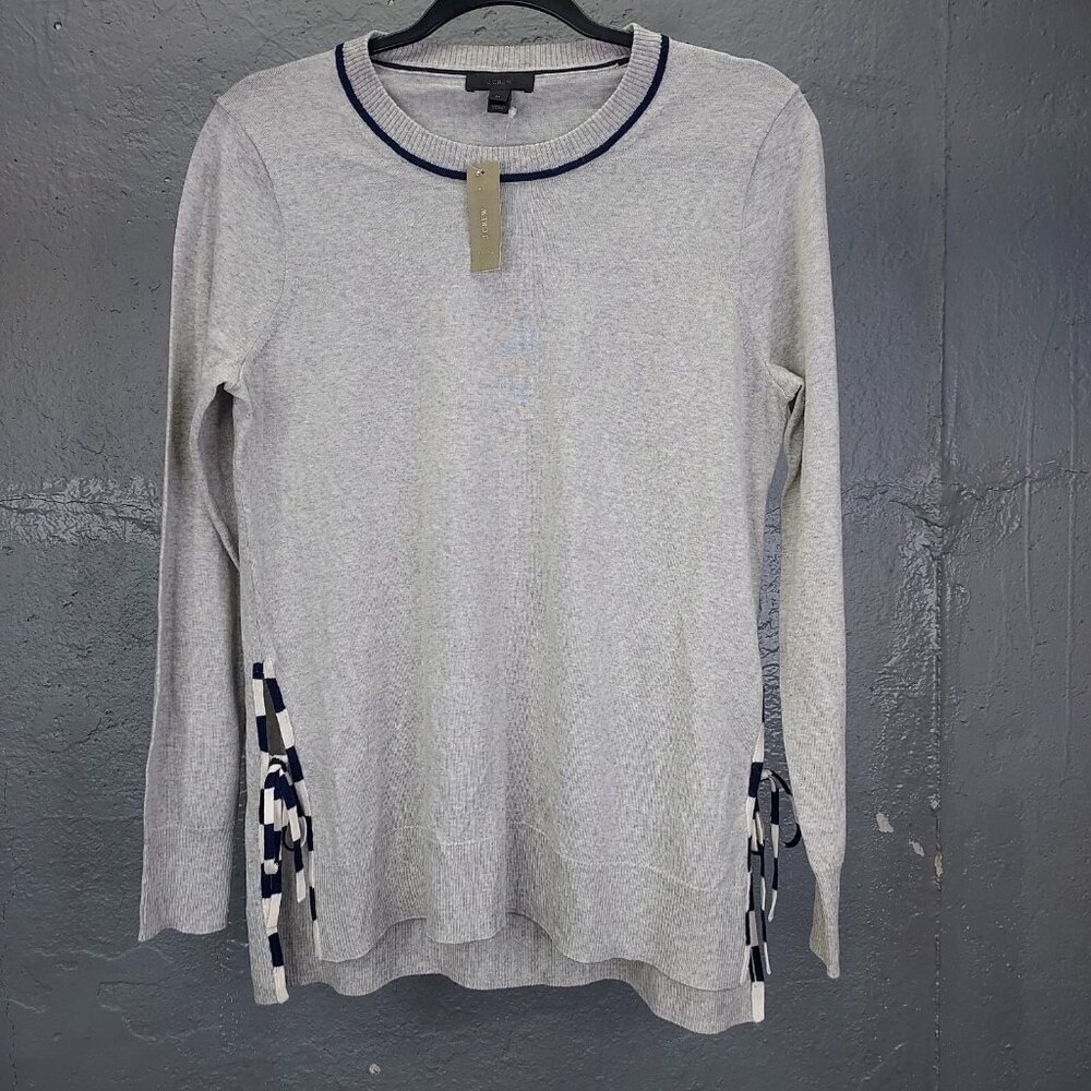 J Crew Sweater Women M Gray 100% Merino Wool Side Tie Long Sleeve Knit Tunic NEW